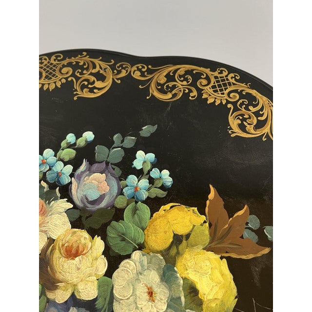 19th Century Napoleon III Lacquered Pedestal Table with Floral Decoration For Sale - Image 10 of 12