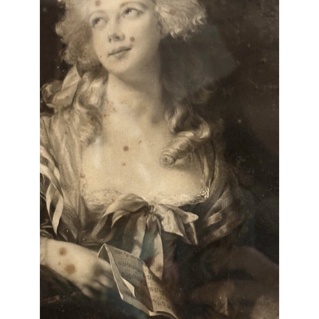 French Antique French Femme Fatale Engraving, Original Green & Blue Patina Frame Circa 1930 For Sale - Image 3 of 7