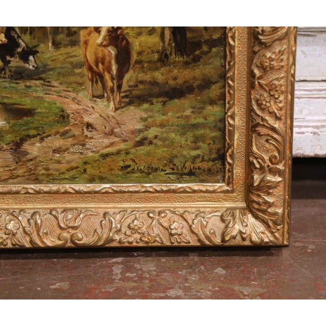 19th C. French Oil Painting With Herd in Carved Frame Signed Théodore Levigne For Sale - Image 4 of 8
