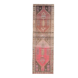 1970s Vintage Turkish Oushak Handmade Wool Cotton Red Runner Rug For Sale