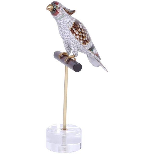 Metal Chinese Cloisonné Bird on a Stand For Sale - Image 7 of 7