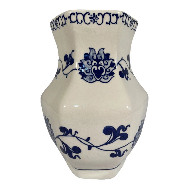 Small Chinoiserie Blue and White Hand Painted Vase For Sale