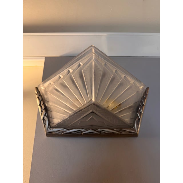 Art Deco Wall Lights in Pressed Glass and Nickel-Plated Bronze, Set of 2 For Sale - Image 18 of 18