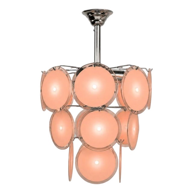 Mid-Century Modern, Bright Pink Murano Glass, Chrome, Pendant Light, 1960s For Sale