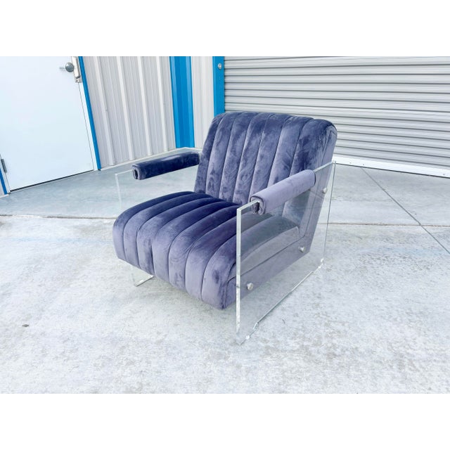 Textile 1980s Velvet and Lucite Lounge Chairs For Sale - Image 7 of 14