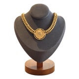 Miriam Haskell Gold-Tone Adjustable Curb-Link Chain and Coin Medallion For Sale