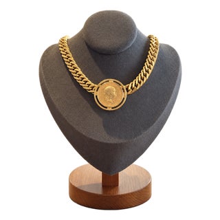 Miriam Haskell Gold-Tone Adjustable Curb-Link Chain and Coin Medallion For Sale