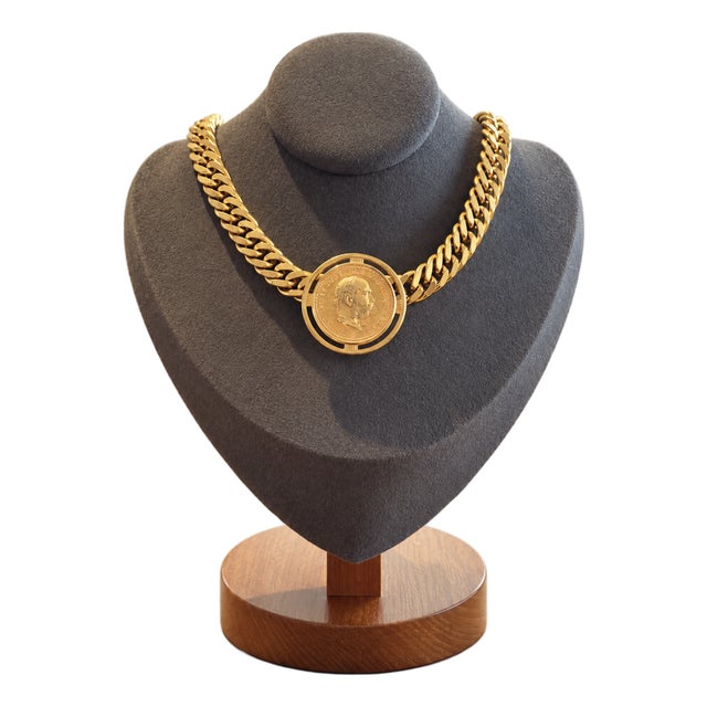 Miriam Haskell Gold-Tone Adjustable Curb-Link Chain and Coin Medallion For Sale