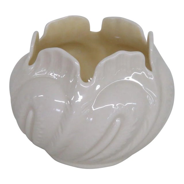 Belleek Ireland Cabbage Leaf Bowl Porcelain Yellow Luster Vase For Sale