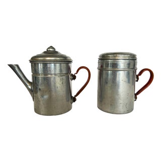 Vintage French Drip Percolator and Coffee Pot in Aluminum from Reverso, 1950s, Set of 2 For Sale