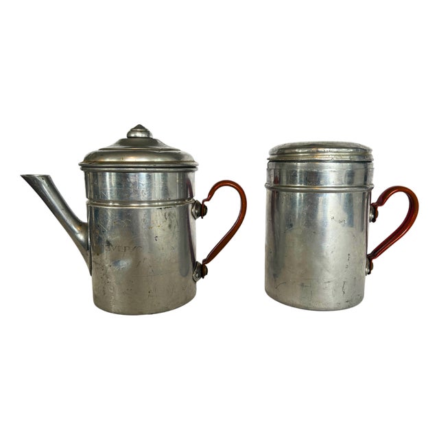 Vintage French Drip Percolator and Coffee Pot in Aluminum from Reverso, 1950s, Set of 2 For Sale