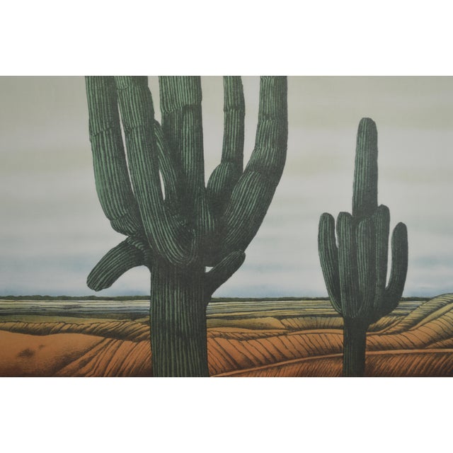 Contemporary Mid 20th Century French Modernist Original Lithograph Signed Framed Cactus Desert Landscape For Sale - Image 3 of 6