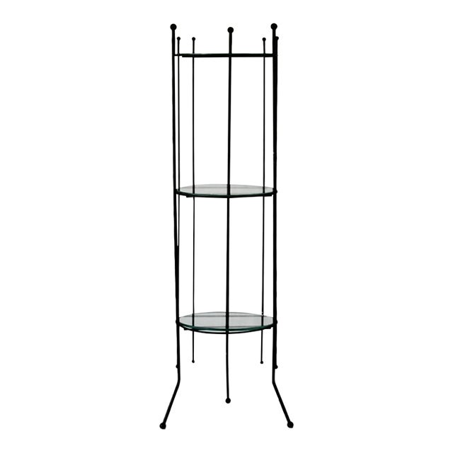 Vintage Black Painted Metal Glass Three Tier Narrow Etagere Mid Century For Sale