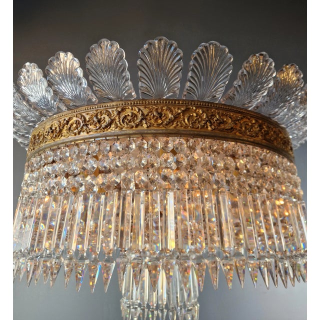 Brass 1930s Art Nouveau Big Leaf Plafonnier Crystal Brass Lustre Chandelier For Sale - Image 8 of 11
