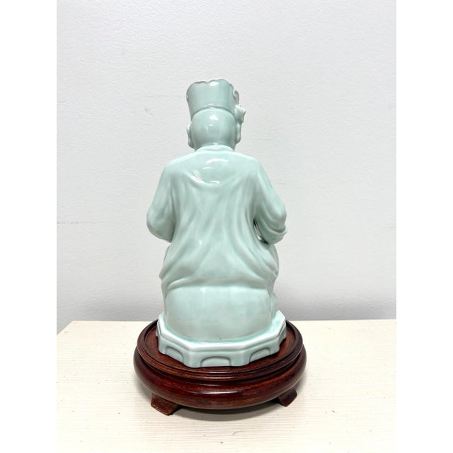 Late 20th Century Andrea by Sadek Blue Porcelain Buddha Figurine on Stand For Sale - Image 5 of 11