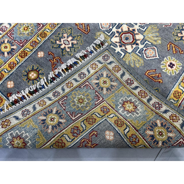 Slate Gray Kazak Style Rug With Floral Medallions and Blue Border, 3'3" X 4'9" For Sale - Image 13 of 13