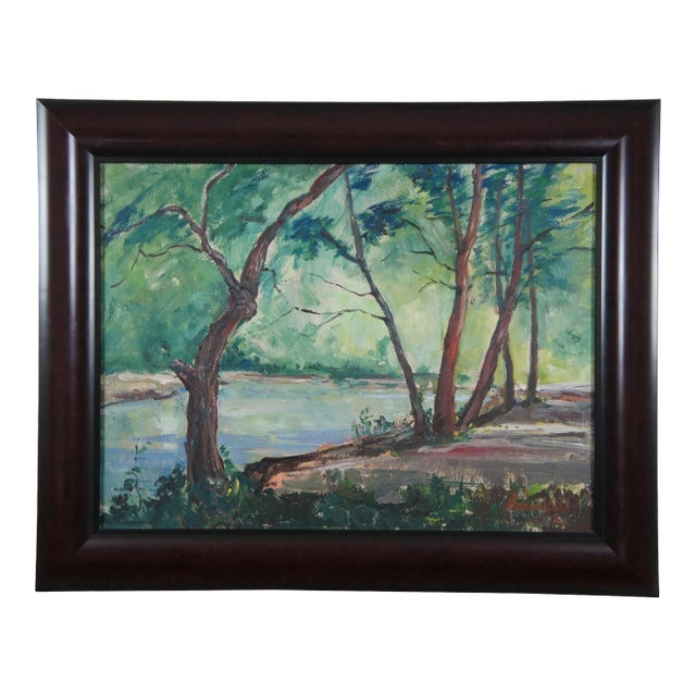 1962 Vintage Elaine Donenfeld Impressionist Woodland Landscape Painting 29" For Sale