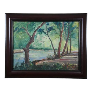 1962 Vintage Elaine Donenfeld Impressionist Woodland Landscape Painting 29"