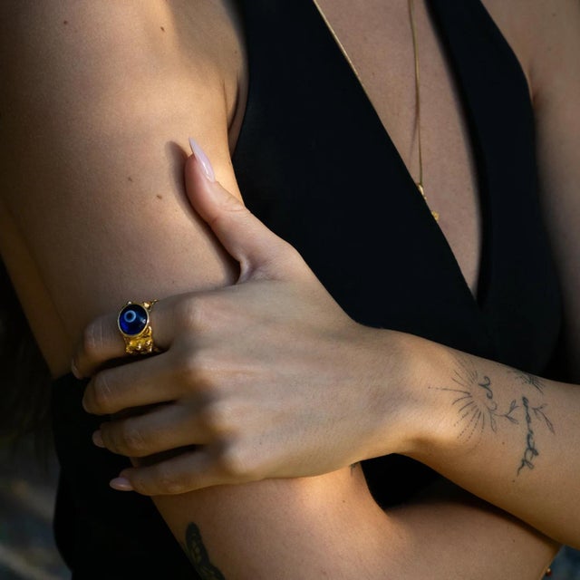 Early 21st Century Guardian Evil Eye Adjustable Gold Ring, Size 4 For Sale - Image 5 of 9