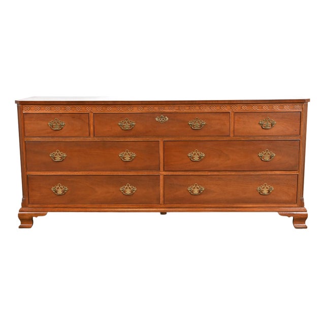 Baker Furniture Chippendale Carved Mahogany Long Dresser or Credenza For Sale