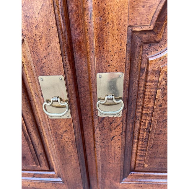 Vintage Cherry Wood Sideboard With Brass Handles and Pulls Linned Drawers For Sale - Image 11 of 12