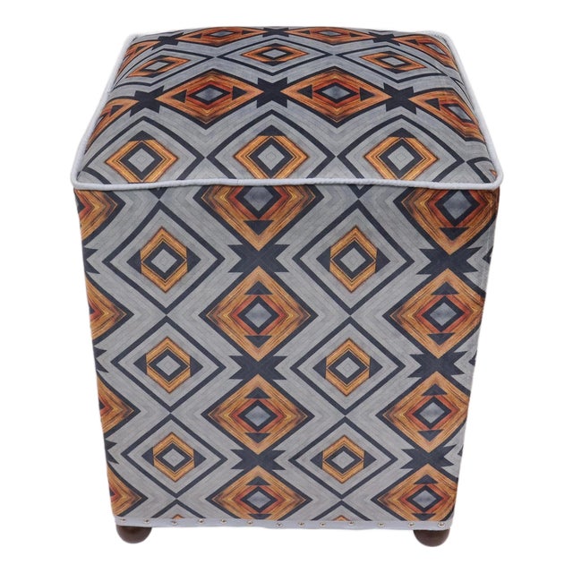 Boho Chic Velvet Upholstered Ottoman For Sale