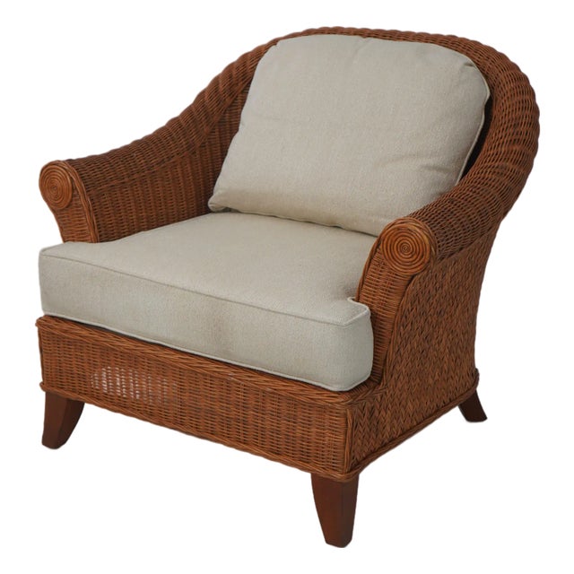 Ethan Allen Wicker Club Chair W. Cushions For Sale