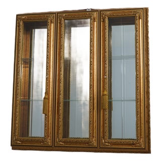 French Gold Gilt Etched Glass Wall Cabinet For Sale