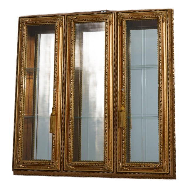French Gold Gilt Etched Glass Wall Cabinet For Sale