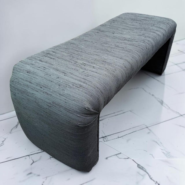Vintage Sculptural Black Upholstered Waterfall Bench For Sale - Image 9 of 10