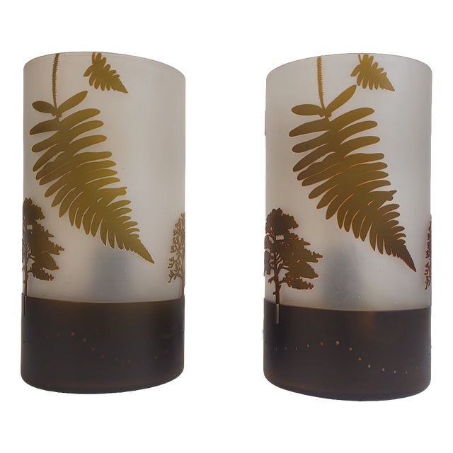 Table Lamps in Bent and Acid-Etched Glass by F.J., France, 1970s, Set of 2 For Sale