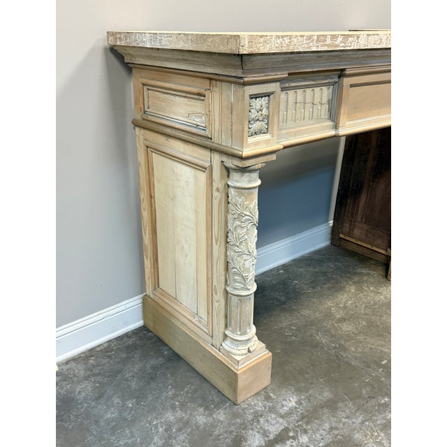 Antique White French Louis XVI Neoclassical Style Carved Wood Fireplace Mantel For Sale - Image 8 of 12