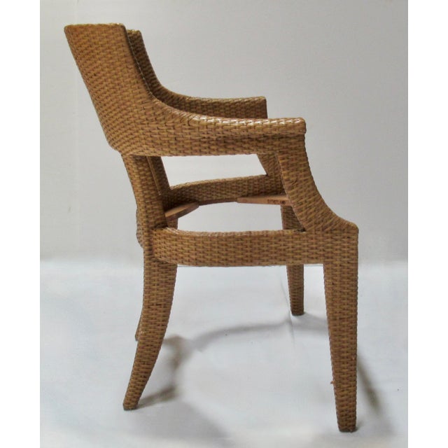 Wood C.1998 David Sutherland "Melina" Coll. Klismos-Style Woven Wicker Rattan Over Teak Framed Dining Arm Chair Frames - Set of 6 For Sale - Image 7 of 16