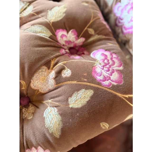 Vintage Custom Traditional English Cottage French Floral Velvet Armchair + Ottoman For Sale - Image 10 of 12