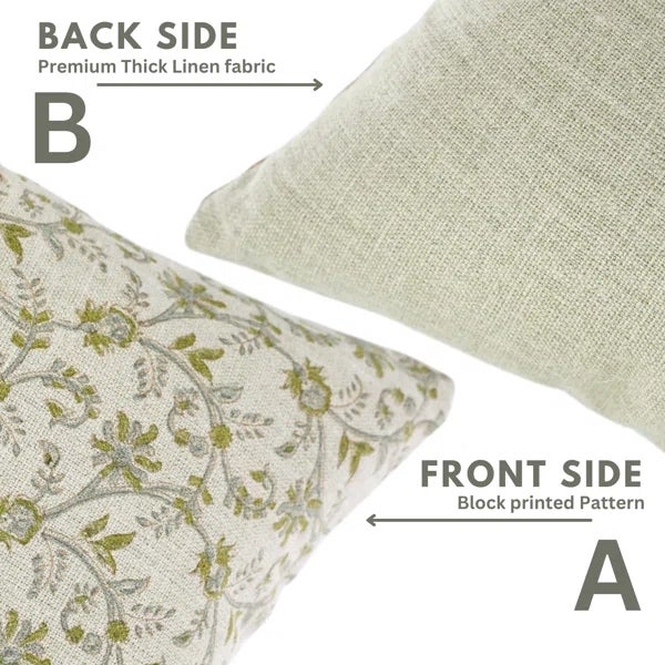 Fabdivine Throw Pillow Cover 16x16 Inch Handmade Thick Linen Cushion With Block Print- Varanshi For Sale - Image 4 of 5