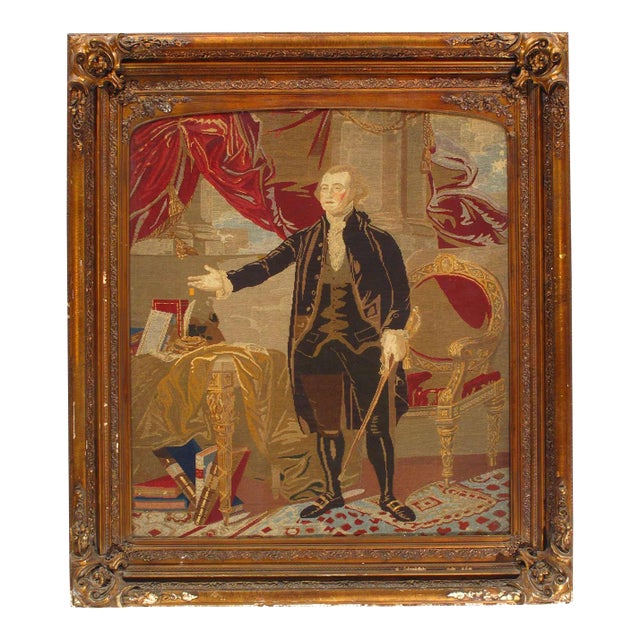 19th Century Large Berlin Wool Work Picture of George Washington For Sale