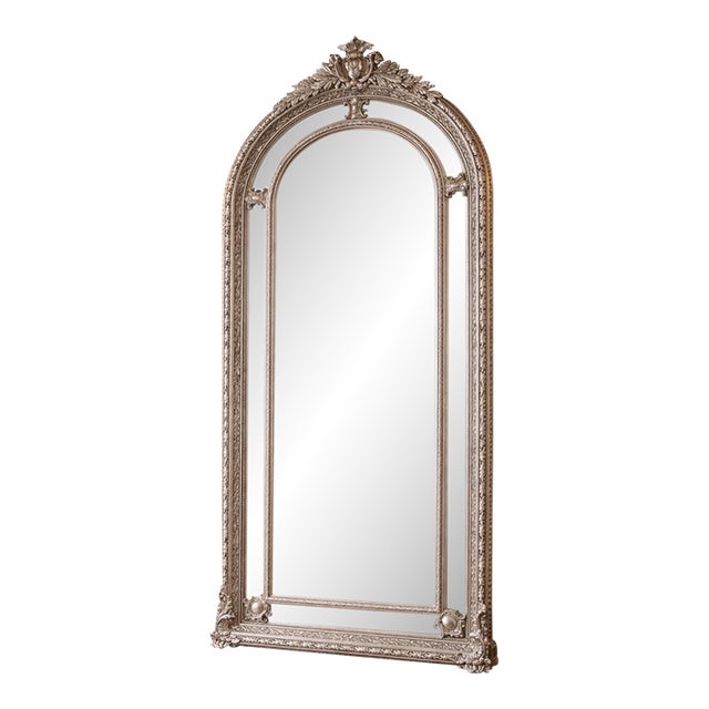 Late 20c French Artisan Louis XVI Silver Beech Floor Mirror-1 Pc For Sale