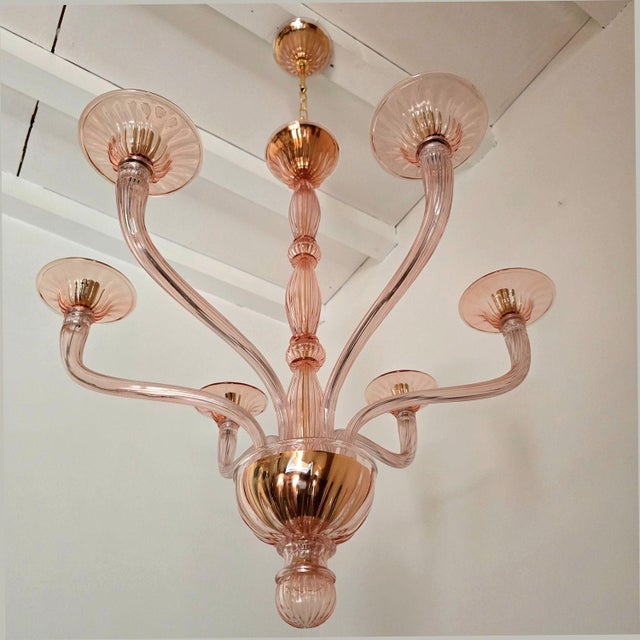 1970s 1970s Italian Pink Neoclassical Murano Glass Chandelier For Sale - Image 5 of 11