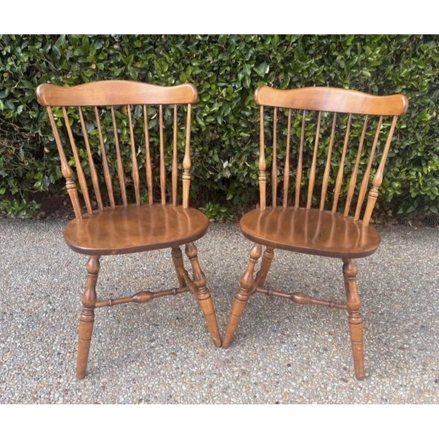 American Vintage Mid Twentieth Century S Bent & Bros Colonial Maple Wood Windsor Side Chairs, a Pair For Sale - Image 3 of 10