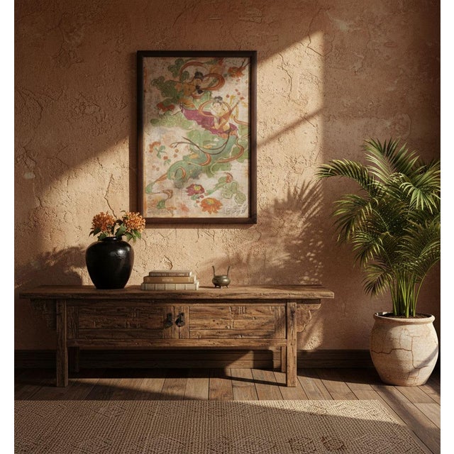 Sand Framed Fresco Style Chinese Mural Fragment Art For Sale - Image 8 of 8