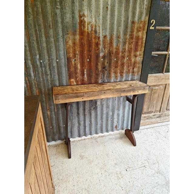 Industrial Console Table in Oak and Cast Iron, 1960s For Sale - Image 11 of 16
