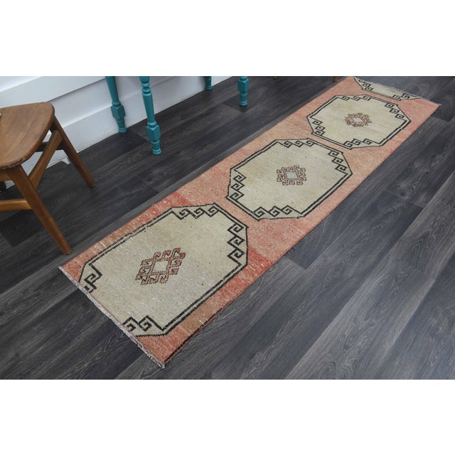 1970s 1970s Vintage Handmade Wool Cotton Orange Runner Rug For Sale - Image 5 of 10