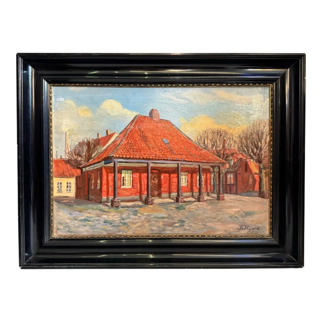 Nygaard, Thorvald, Early 1900s Danish Painting of a Traditional Building in Winter For Sale