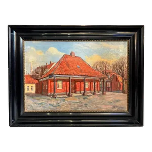 Nygaard, Thorvald, Early 1900s Danish Painting of a Traditional Building in Winter