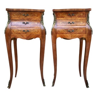 French Classic Louis Vx Style Marquetry Nightstands with Three Drawers, 1920s, A Pair For Sale