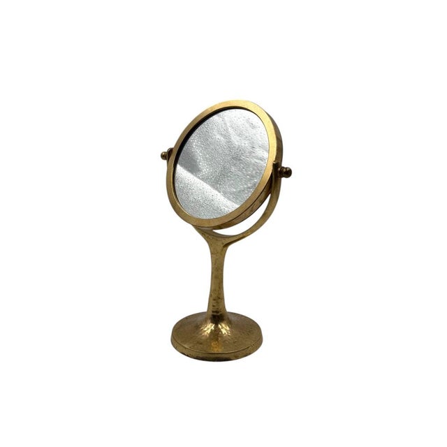 Organic Modern Hammered Brass Table Mirror, France, 1960s For Sale - Image 4 of 11