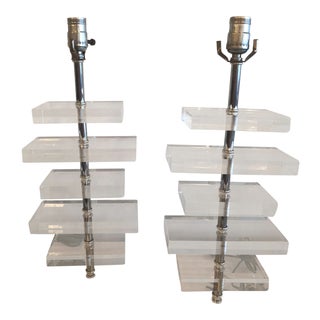 Vintage Stacked Lucite & Chrome Table Lamps - A Pair For Sale