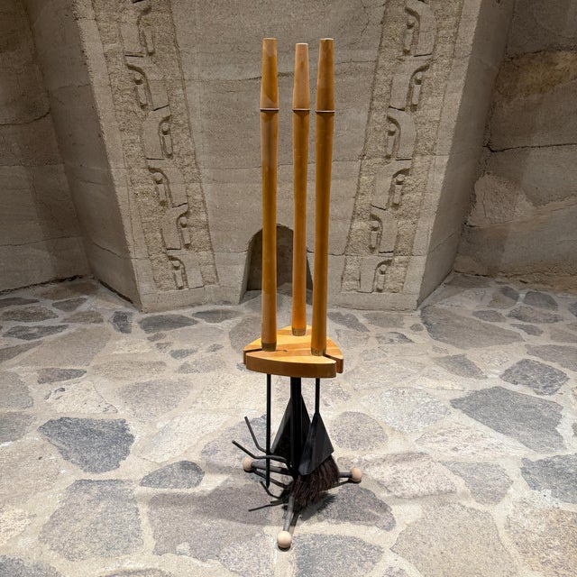 1960s Arthur Umanoff Fireplace Tool Set Maple & Iron Mid-Century Modern For Sale In San Diego - Image 6 of 7