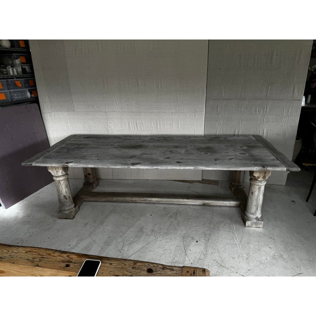 Farmhouse Vintage Wood Trestle Farmhouse Rustic Ralph Lauren Dining Table For Sale - Image 3 of 10