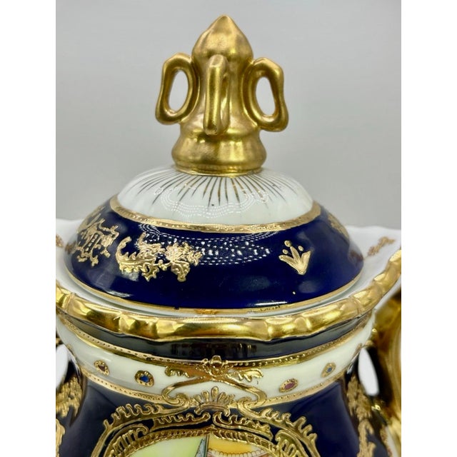 Late 20th Century French Sèvres Style Cobalt Blue & Gilt Porcelain Lidded Decorative Urn For Sale In Greensboro - Image 6 of 11